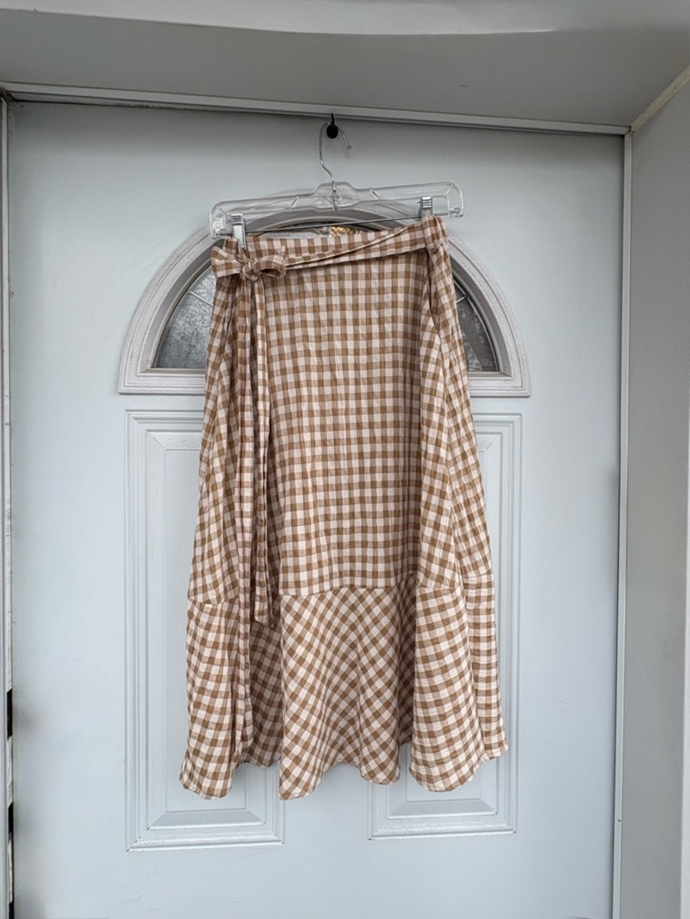 Mango Beige Gingham Midi Wrap Skirt